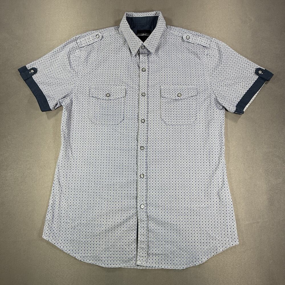 Vertical Sport Shirt Men's Large Blue & White Pattern Summer Beach Top